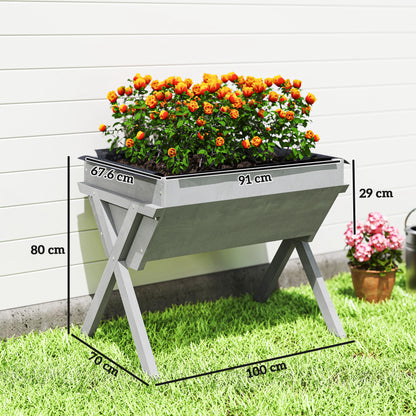 Wooden Raised Garden Bed with Bed Liner, Elevated Planter Box with Legs, Light Grey