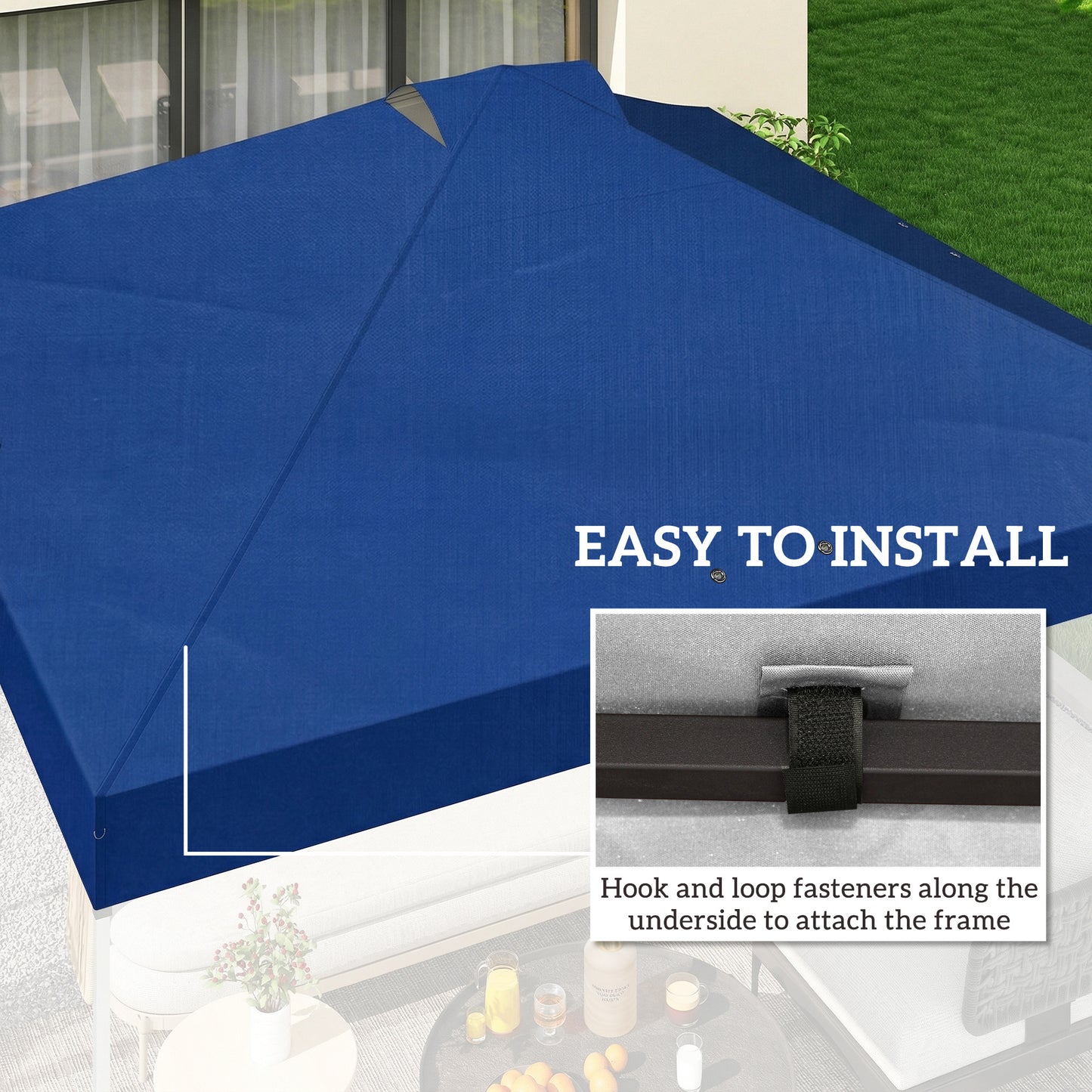 Gazebo Roof Replacement UV50+ Waterproof Pop Up Canopy Cover with 8 Drainage Holes 3 x 3 m Blue