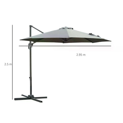 3(m) Offset Parasol Cantilever Hanging Umbrella 360° Rotation w/ Base Dark Grey