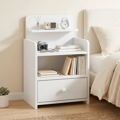 Bedside Cabinet, Bedside Table with Drawer and Shelf for Living Room, White