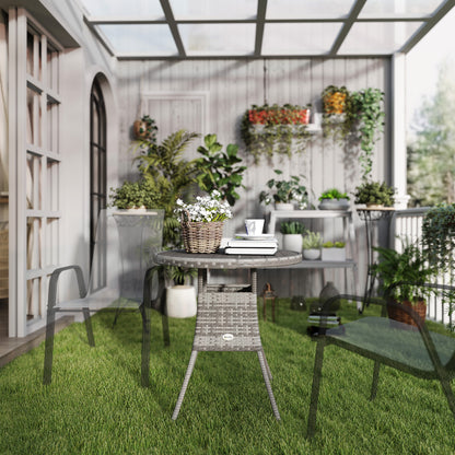 70 cm Wood-Effect Rattan Garden Table - Grey