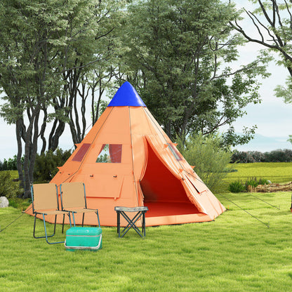 6 Men Tipi Tent with Carry Bag - Orange