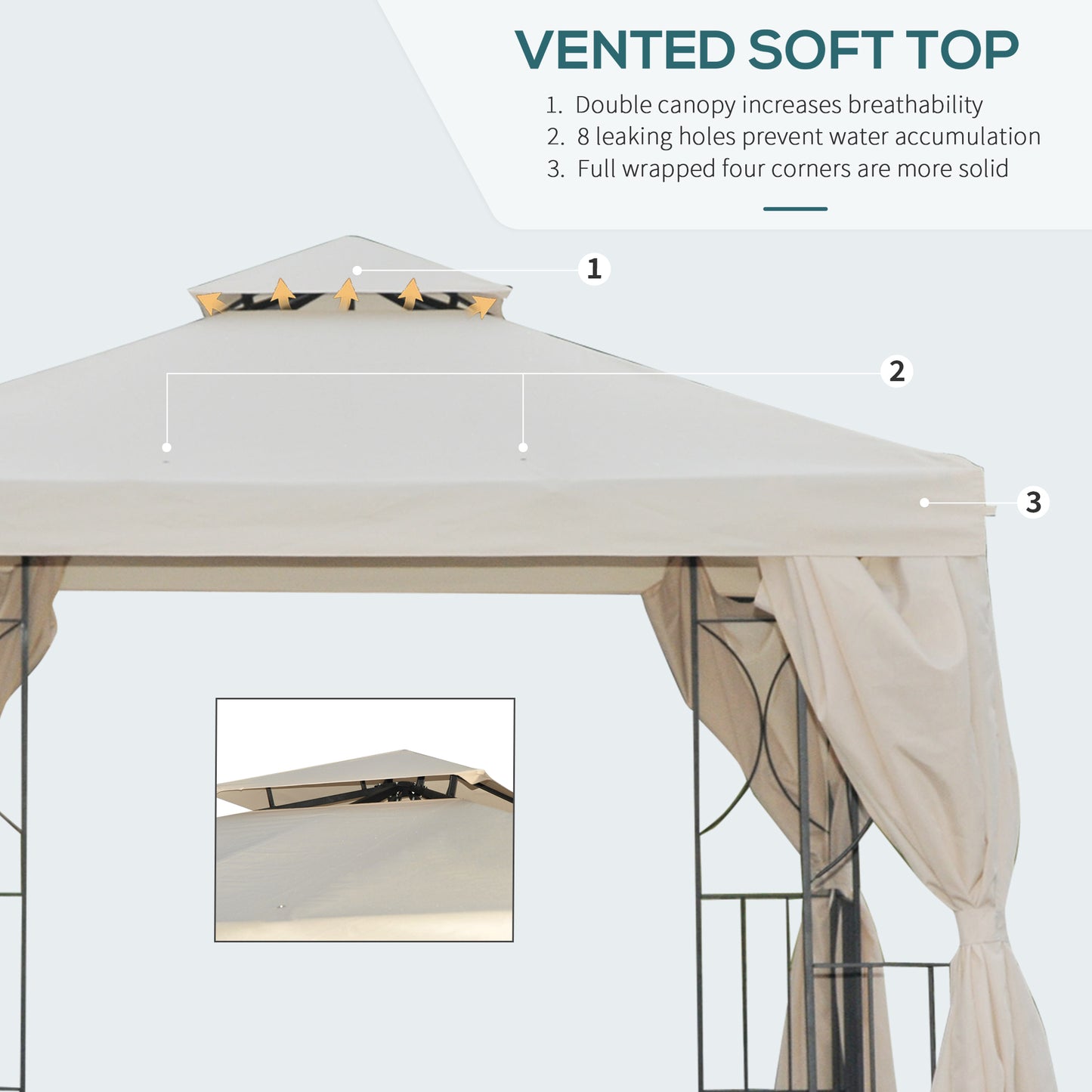 3 x 3 m Garden Gazebo Double Roof Marquee Patio Wedding Party Tent Canopy Shelter with Sidewalls, (Beige)