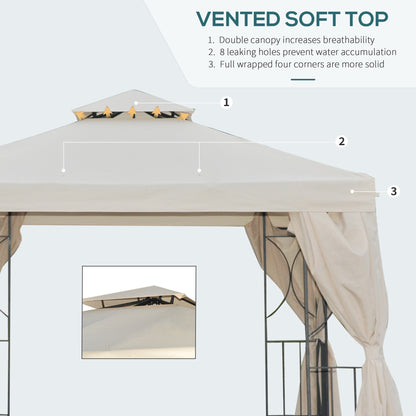 3 x 3 m Garden Gazebo Double Roof Marquee Patio Wedding Party Tent Canopy Shelter with Sidewalls, (Beige)