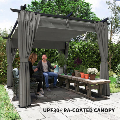 3 x 3 m Retractable Roof Pergola, with Curtains - Light Grey