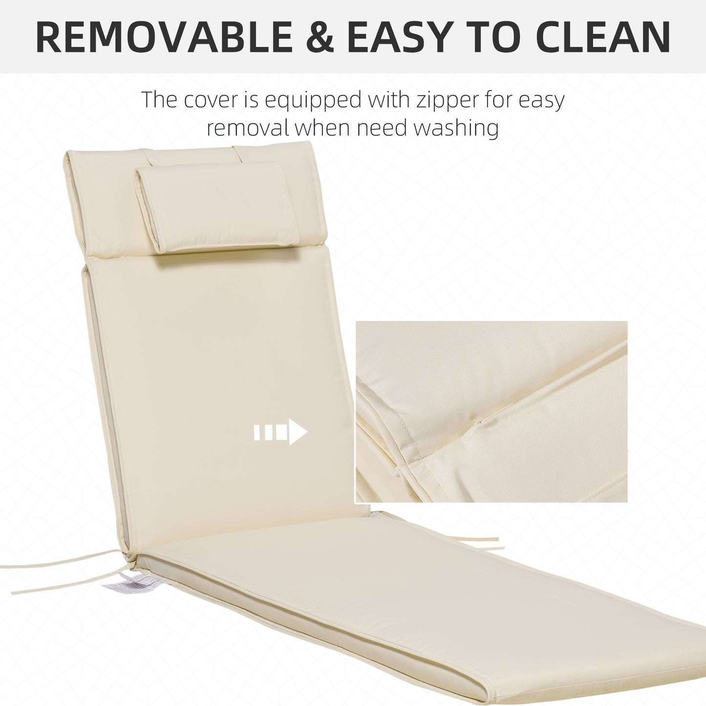 Garden Sun Lounger Cushion Replacement Soft Sunbed Reclining Chair Relaxer Pad with Pillow, Cushion ONLY - Cream White