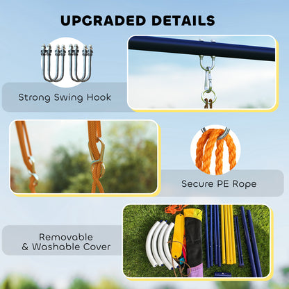 Kids Swing Set with Double Swings, Outdoor Playset with Adjustable Ropes, Metal Frame for Ages 3-8, 150kg Capacity