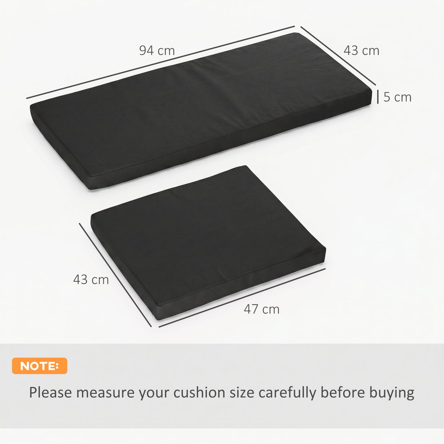 Outdoor Seat Cushion Pads for Rattan Furniture, 3 PCs Garden Furniture Cushions, Black