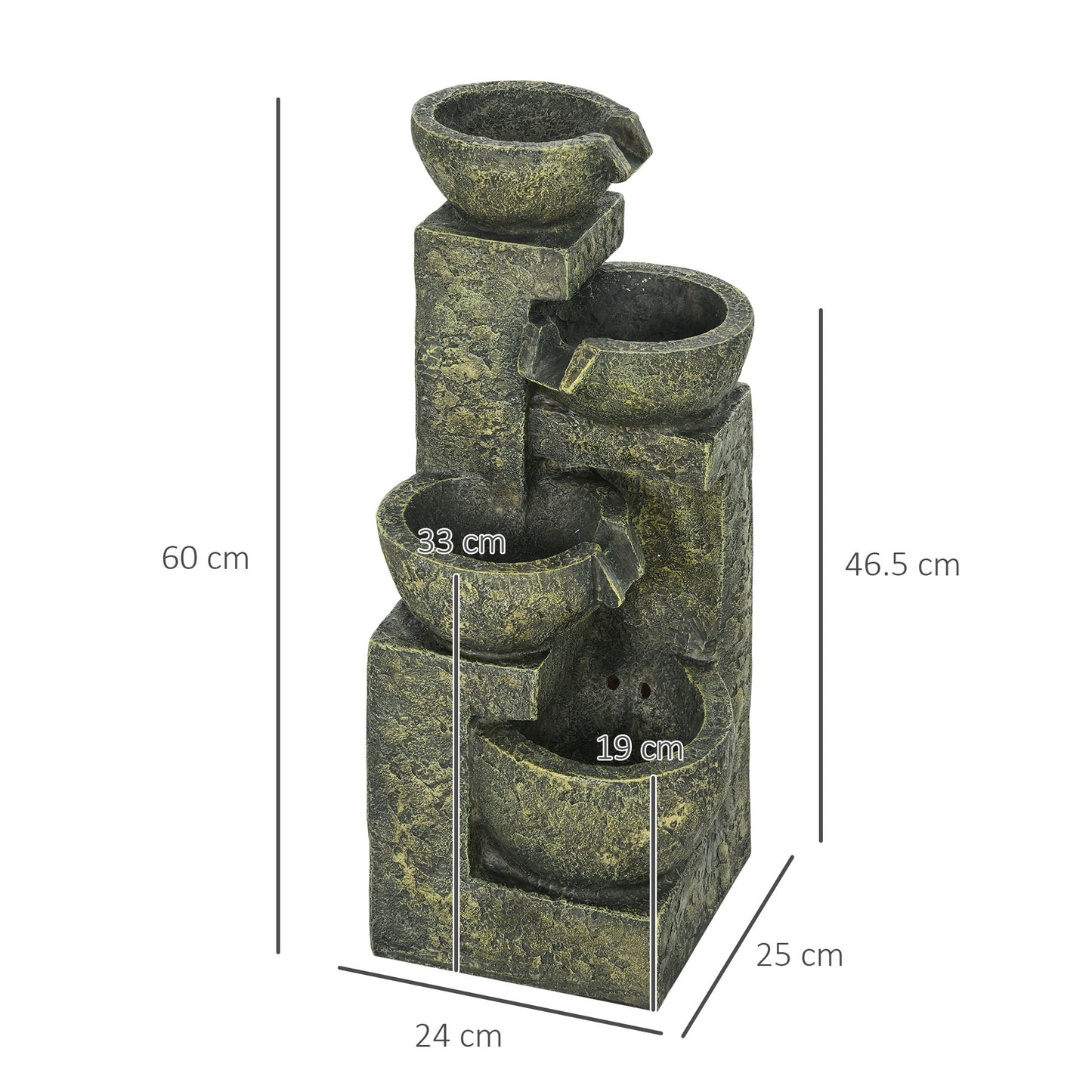 Garden Water Feature Waterfall Fountain with 4-Tier Stone Look Bowls, Adjustable Flow