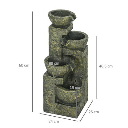 Garden Water Feature Waterfall Fountain with 4-Tier Stone Look Bowls, Adjustable Flow