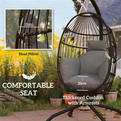 Hanging Egg Chair Outdoor Indoor Garden Swing Chair with Folding Basket and Thickened Cushion