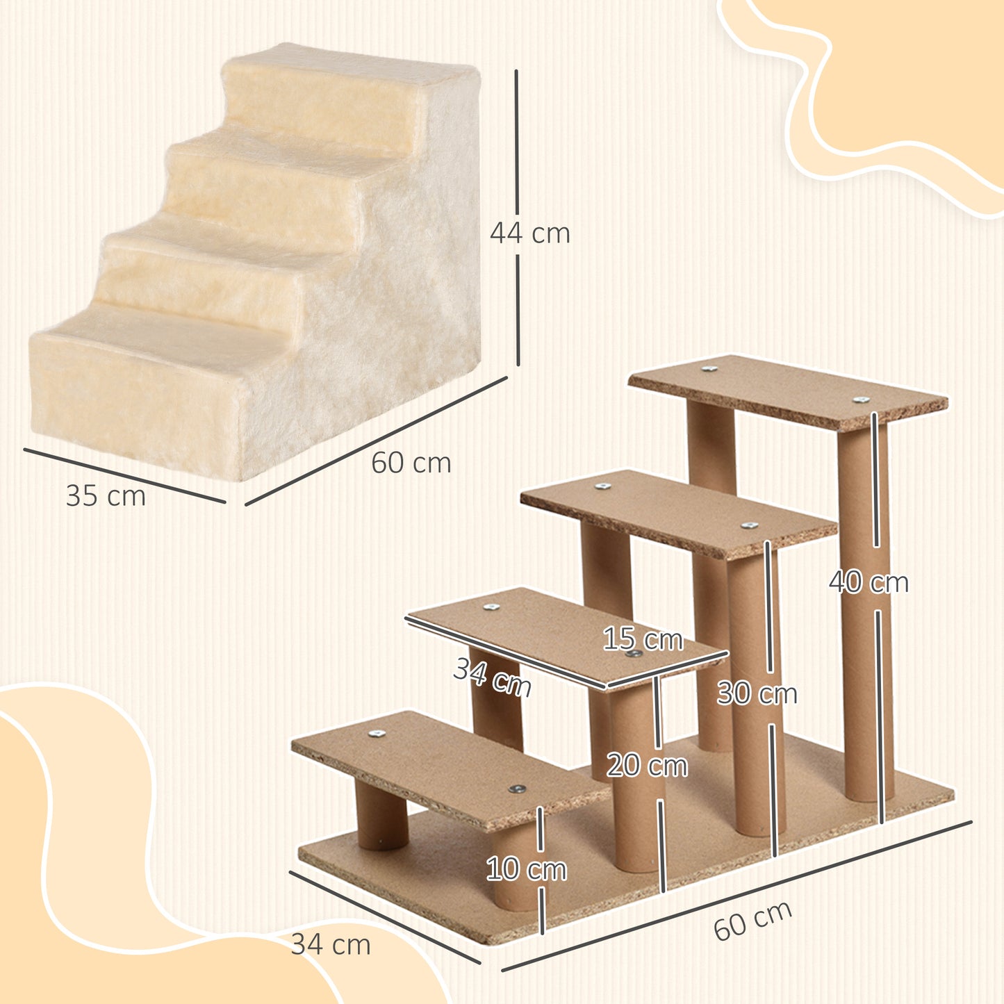 Four-Step Dog Stairs, with Washable Plush Cover, for High Bed Sofa, Dog Stairs for Small Dog and Cat - Beige