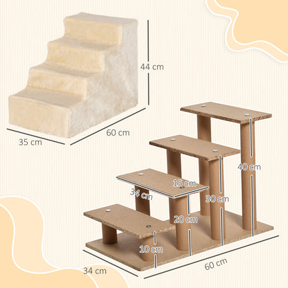 Four-Step Dog Stairs, with Washable Plush Cover, for High Bed Sofa, Dog Stairs for Small Dog and Cat - Beige