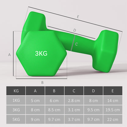 Dumbbells Set with Storage Rack, 2 x 1kg, 2 x 3kg, 2 x 5kg, Grey