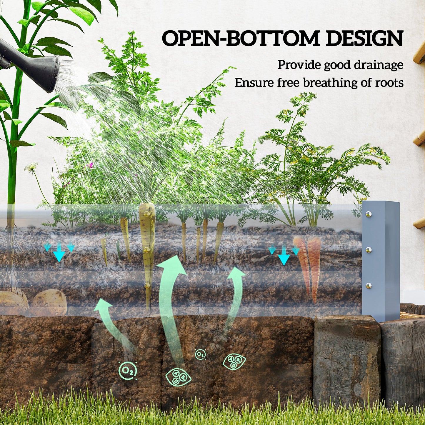 240 x 120cm Galvanised Steel Open Planter - Silver