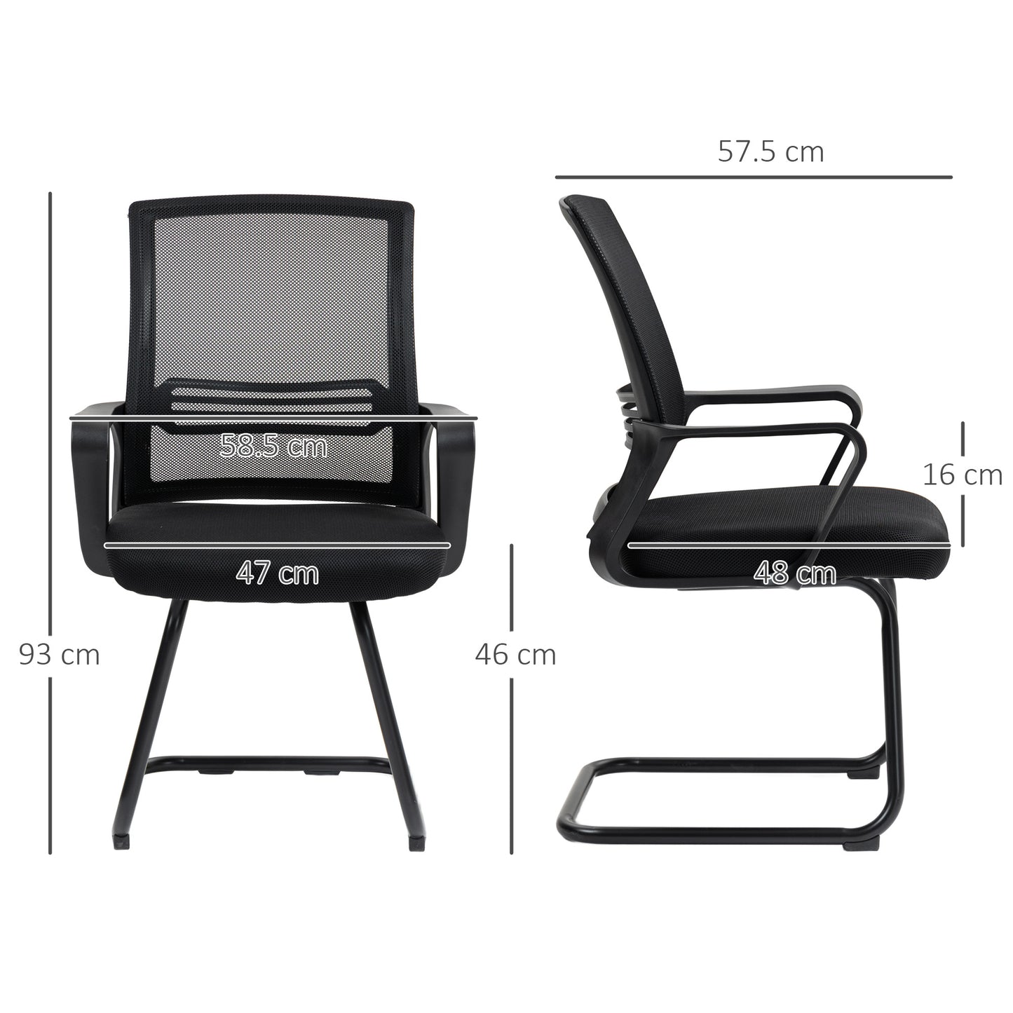 Ergonomic Desk Chair No Wheels, Padded Meeting Office Chair with Sled Base for Bedroom, Waiting, Reception, Black