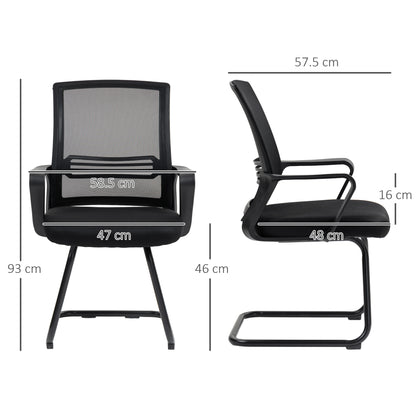 Ergonomic Desk Chair No Wheels, Padded Meeting Office Chair with Sled Base for Bedroom, Waiting, Reception, Black