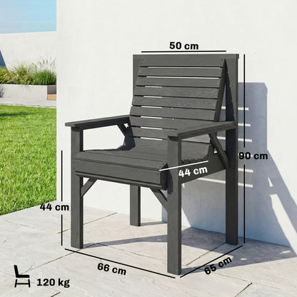 Wooden Garden Dining Chair, Outdoor Chair Garden Armchair with Curved Seat and Wide Armrests, Grey Embossed Finish