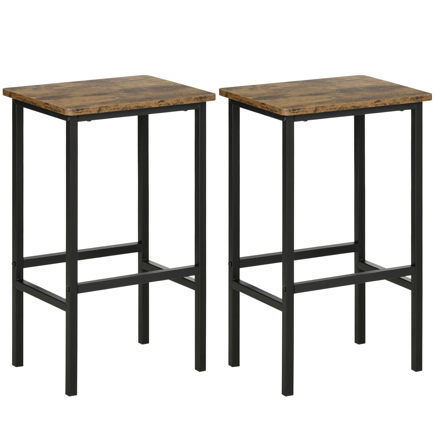 Industrial Bar Stools, Set of 2 Kitchen Breakfast Bar Chairs with Footrest, Counter Height Island Stools for Dining Area