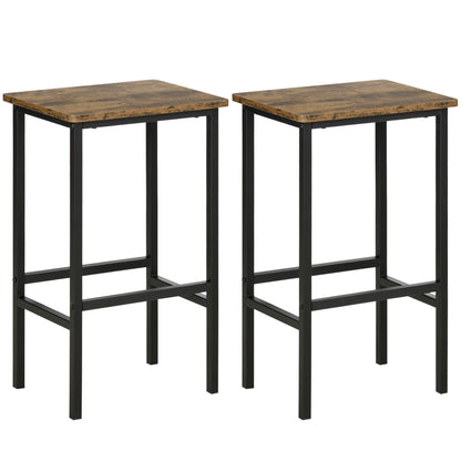 Industrial Bar Stools, Set of 2 Kitchen Breakfast Bar Chairs with Footrest, Counter Height Island Stools for Dining Area