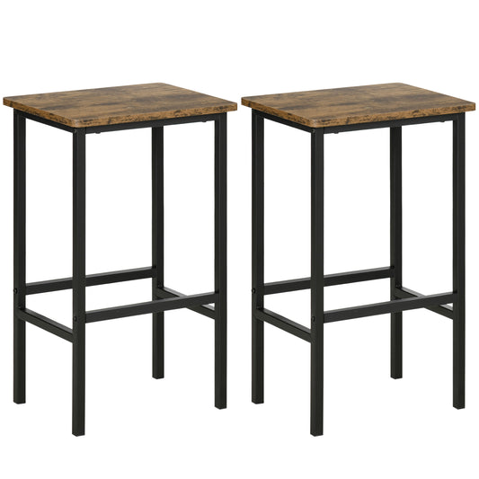 Industrial Bar Stools, Set of 2 Kitchen Breakfast Bar Chairs with Footrest, Counter Height Island Stools for Dining Area
