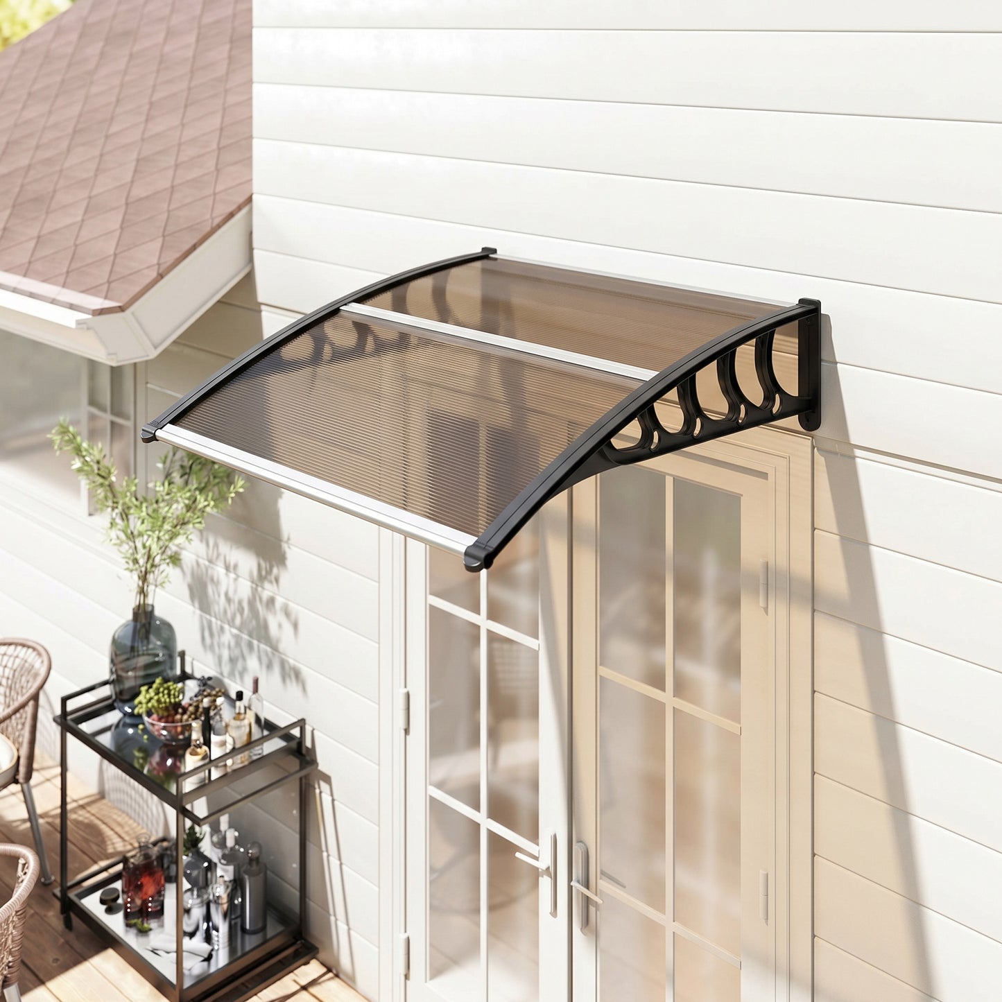 Front Door Canopy, Outdoor Awning, Rain Shelter for Window, Porch and Front/Back Door, 103 x 96.5 cm, Brown
