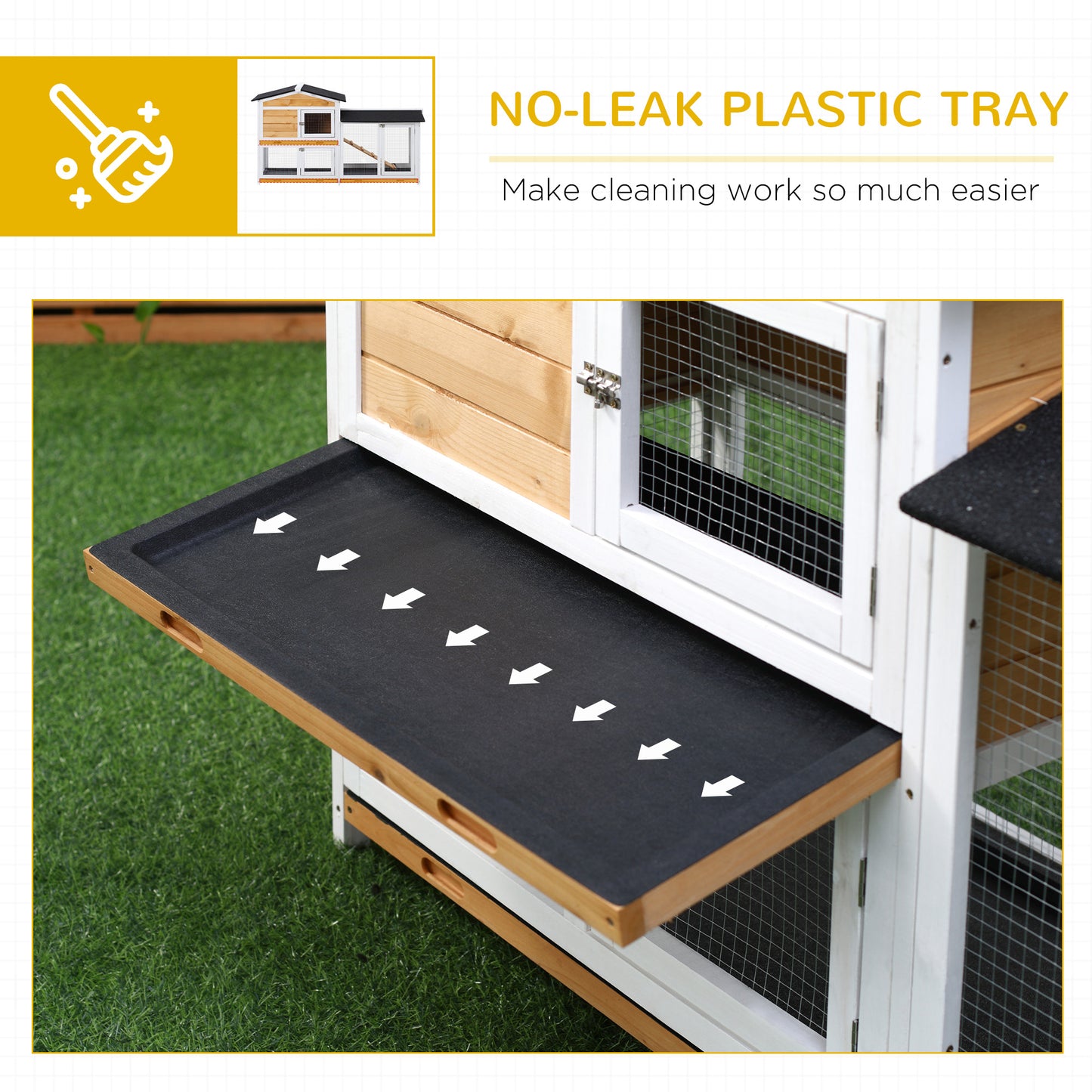 Rabbit Hutch Guinea Pig Hutch Wooden House with Run, 2 Tier Pet Cage Outdoor with No-leak Plastic Trays, 157.4 x 53 x 93.5cm