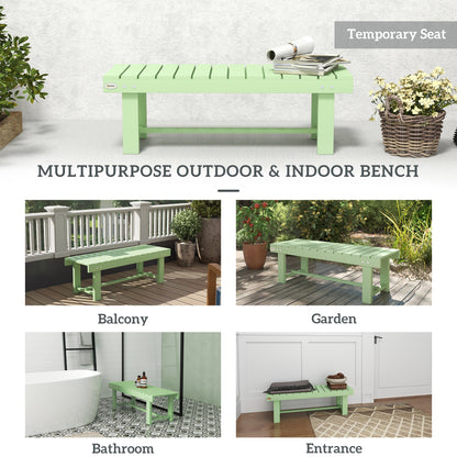 Wooden Garden Bench, Backless Outdoor Loveseat with Slatted Seat, Light Green