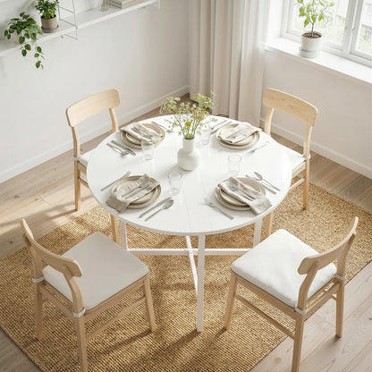 Collapsible Drop Leaf Table, Folding Dining Table for Small Spaces, Extendable Kitchen Table with Steel Frame, White