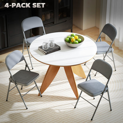 4 Pack Folding Chairs with Padded Seats, Velvet Portable Party Chairs with Steel Frame, Light Grey