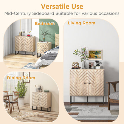 MDF 2-Tier Storage Cabinet Steel Frame Handles Tabletop Unique Home Style Organiser, 80H x 80L x 29.5Wcm-Oak