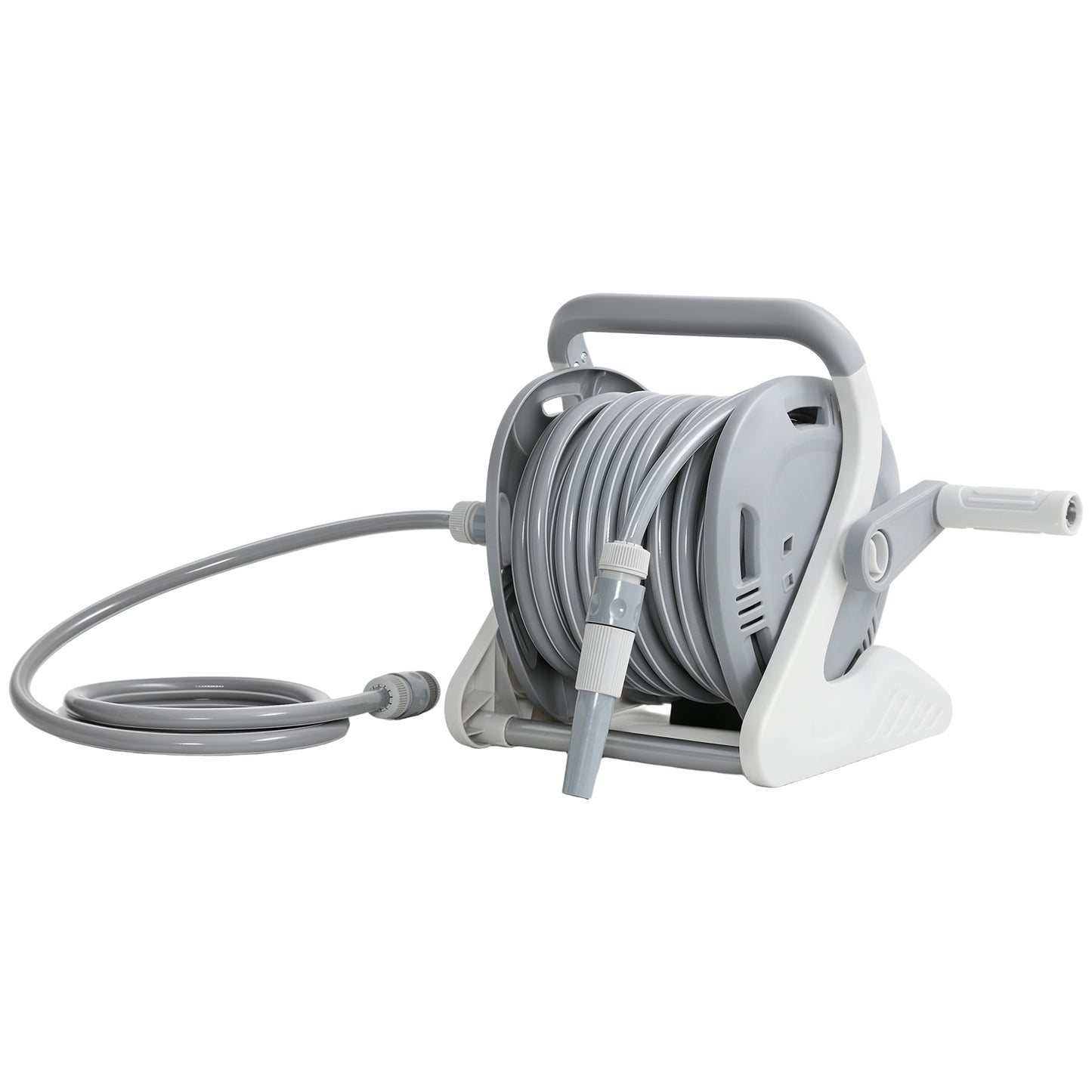 Portable Garden Hose Reel, 20+2 m Wall Mounted Hose Reel with 2 Patterns Spray Nozzle and Crank Handle, Grey