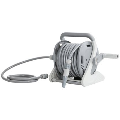 Portable Garden Hose Reel, 20+2 m Wall Mounted Hose Reel with 2 Patterns Spray Nozzle and Crank Handle, Grey