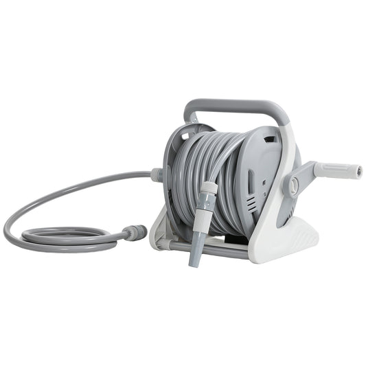 Portable Garden Hose Reel, 20+2 m Wall Mounted Hose Reel with 2 Patterns Spray Nozzle and Crank Handle, Grey
