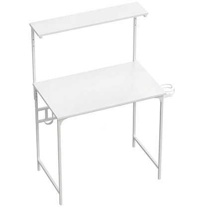 Computer Desk, 80cm Home Office Study Table with Hutch Shelf, Cup Holder, Headphone Hook, White