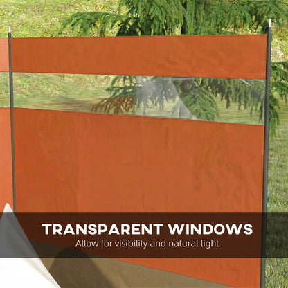 Camping Windbreaker with Clear Windows, Carry Bag and Steel Poles, for Beach Caravan Campervan, 440 x 140cm, Orange