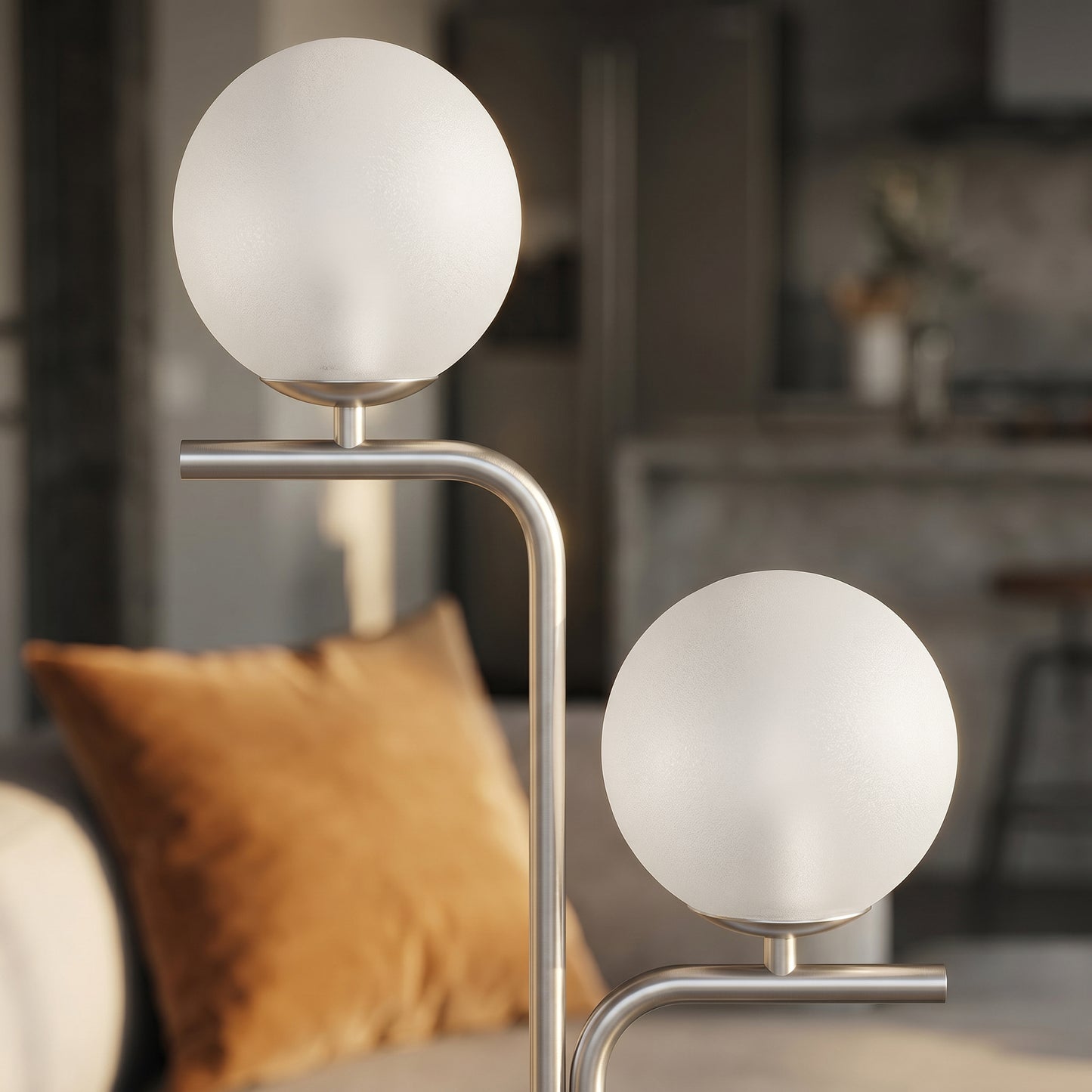 LED Floor Lamp, Modern Standing Lamp with 3 Colour Temperatures, Globe Glass Shades and Foot Switch, Silver Tone