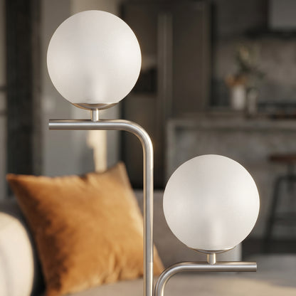 LED Floor Lamp, Modern Standing Lamp with 3 Colour Temperatures, Globe Glass Shades and Foot Switch, Silver Tone