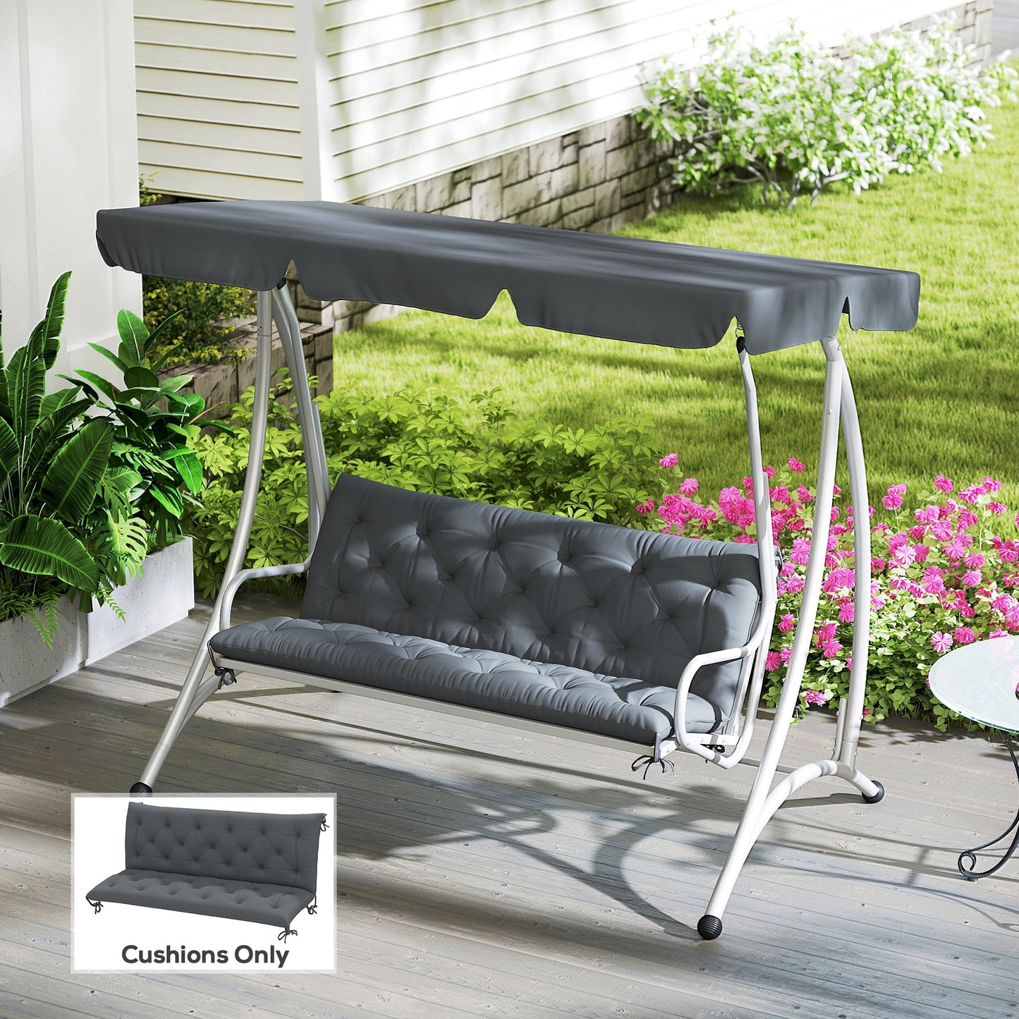 3 Seater Bench Pad, Garden Swing Chair Cushion with Back and Ties