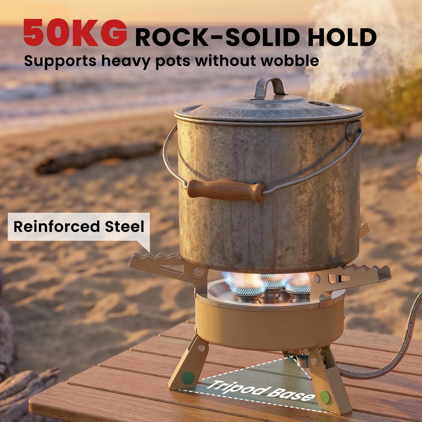 7000W Camping Stove with Piezo Ignition, High Power Gas Stove with 50kg Capacity and Carry Bag for Outdoor Hiking Khaki