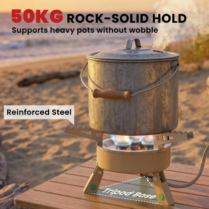 7000W Camping Stove with Piezo Ignition, High Power Gas Stove with 50kg Capacity and Carry Bag for Outdoor Hiking Khaki