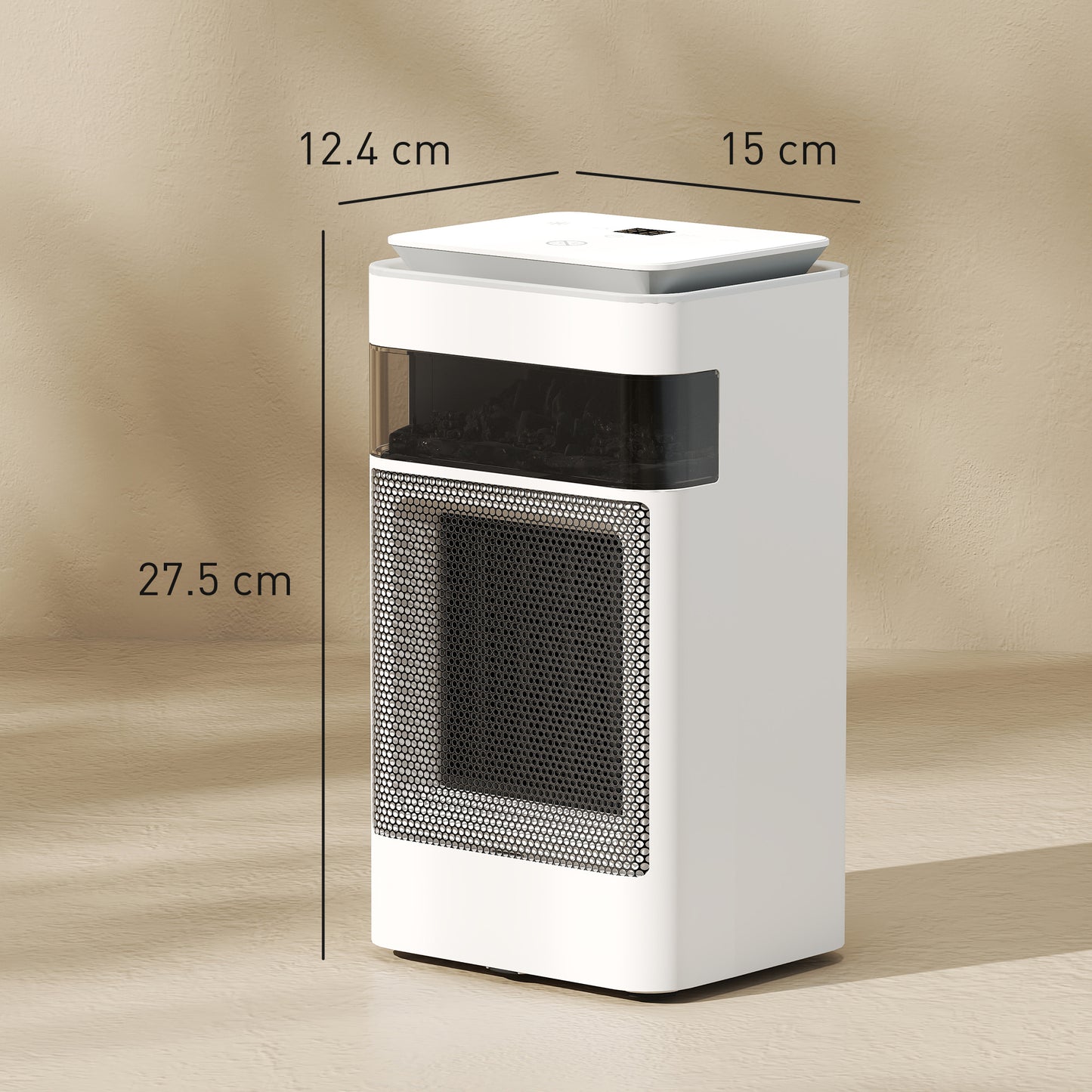 Ceramic Electric Heater, 1500W Fan Space Heater with 3 Modes, 24H Timer, Flame Effect, Oscillation for Bedroom, White