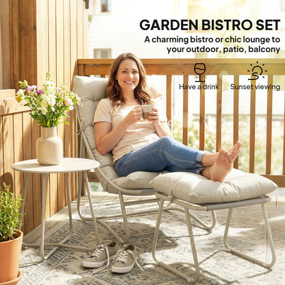 Bistro Set for Garden, 3 Piece Outdoor Table and Chair with Footstool and Removable Cushions, Comfy Balcony Furniture