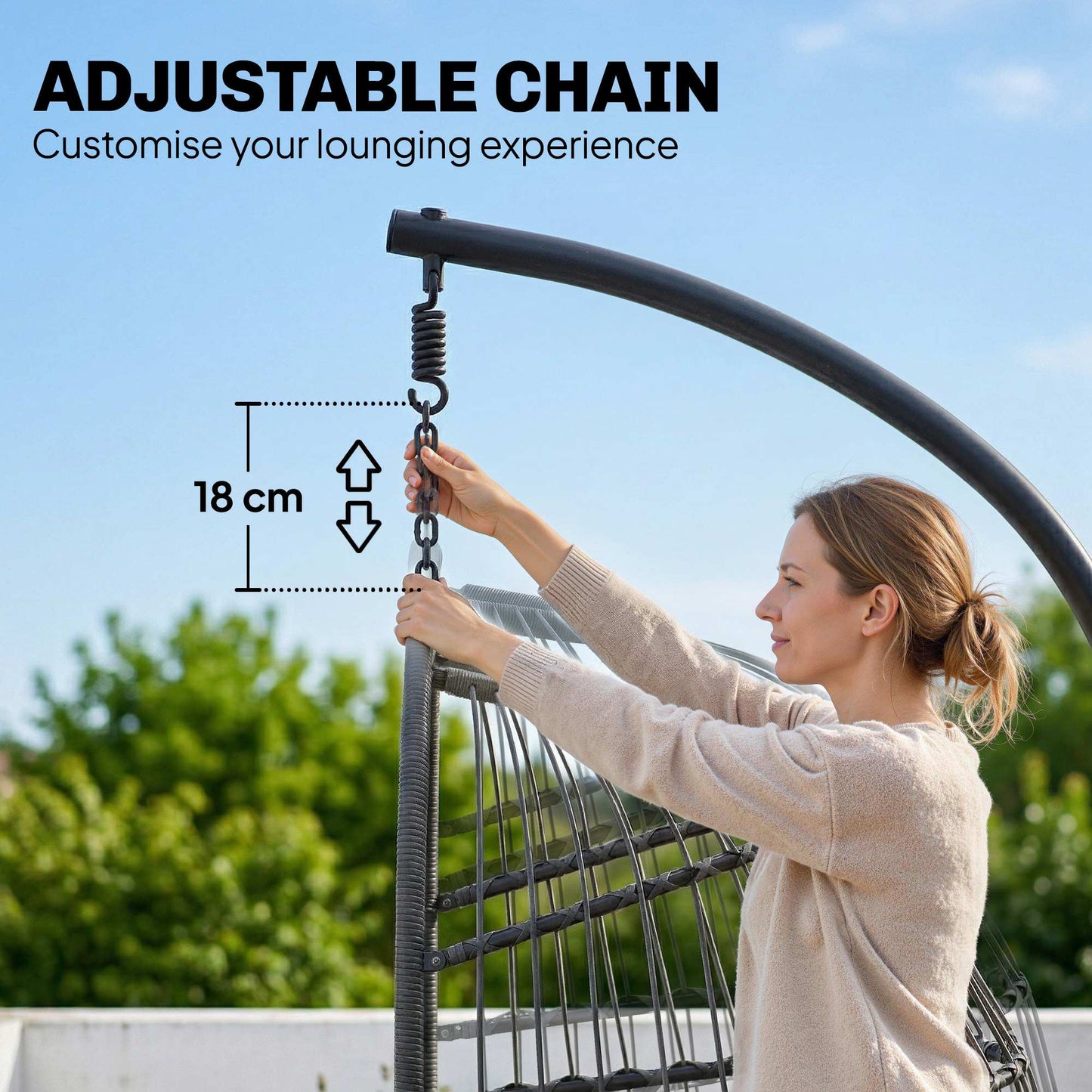 Hanging Egg Chair, Indoor Outdoor Hammock Swing Chair with Stand, Safety Strap, Foldable Basket, Dark/Light Grey