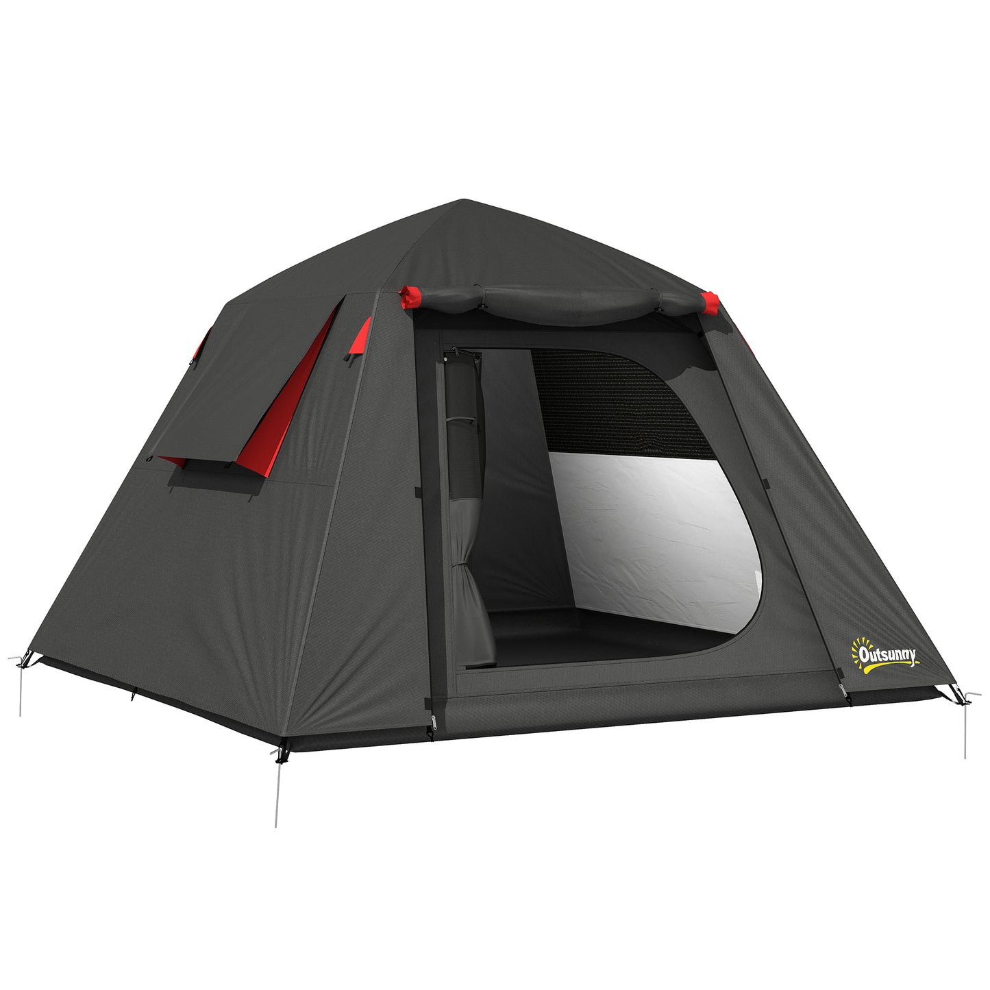 Camping Tent 3000mm Waterproof Tent with 2 Doors, Dark Grey and Red