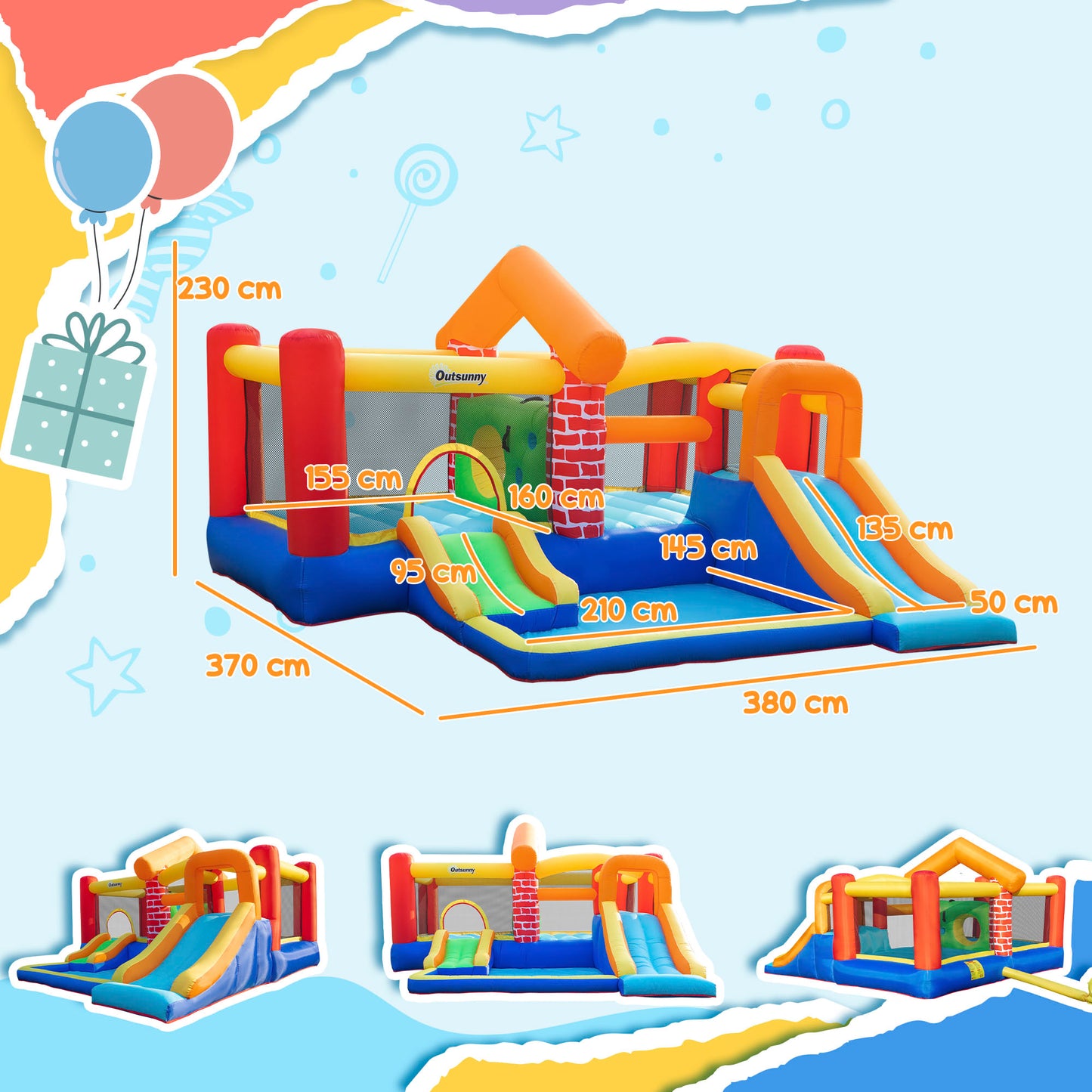 4 in 1 Kids Bouncy Castle Extra Large Double Slides & Trampoline Design Inflatable House Pool Climbing Wall with Blower Carry