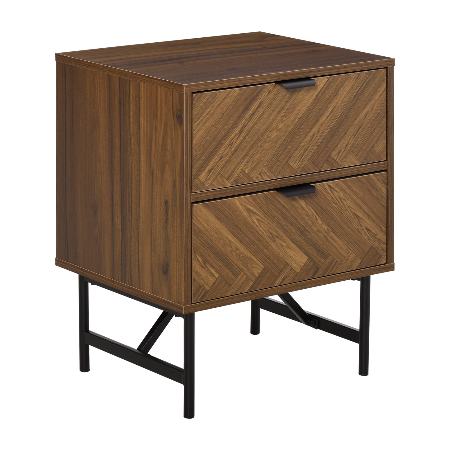 Bedside Table with Two Drawers, Side Cabinet Storage Unit with Metal Handles, Organisation Furniture for Living Room