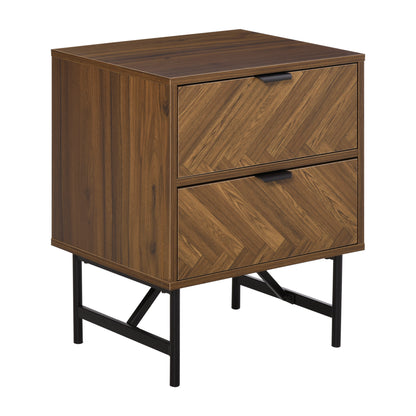 Bedside Table with Two Drawers, Side Cabinet Storage Unit with Metal Handles, Organisation Furniture for Living Room