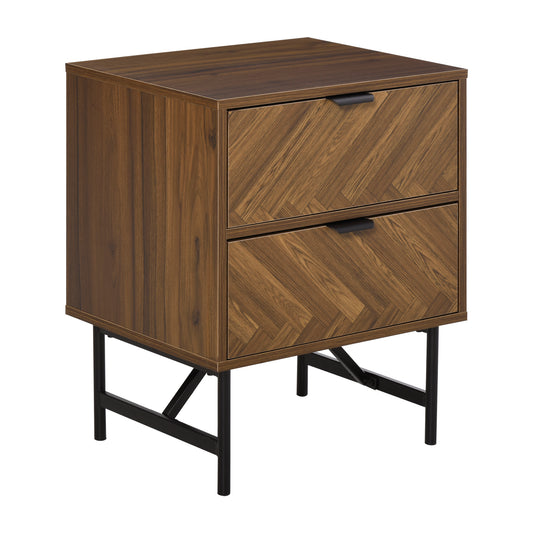 Bedside Table with Two Drawers, Side Cabinet Storage Unit with Metal Handles, Organisation Furniture for Living Room