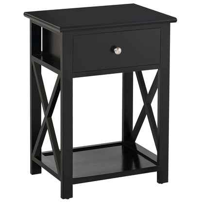 End Table, Sofa Side Table with Drawer X Bar Bottom Storage Shelf, Nightstand Bedside Table for Bedroom or Living Room Black